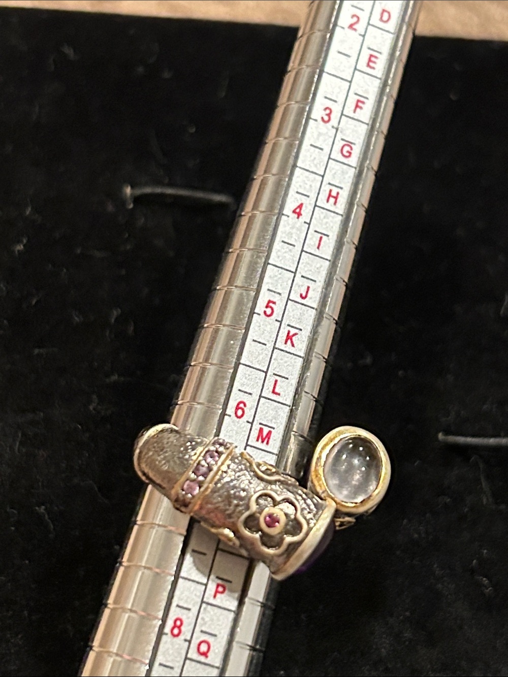 Gold-Tone Floral Charm Ring with Pink Accents